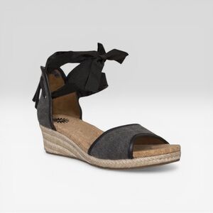 UGG Australia Amell Open Toe Canvas Lace Up Jute Wedge, Dark Grey/Black size 12